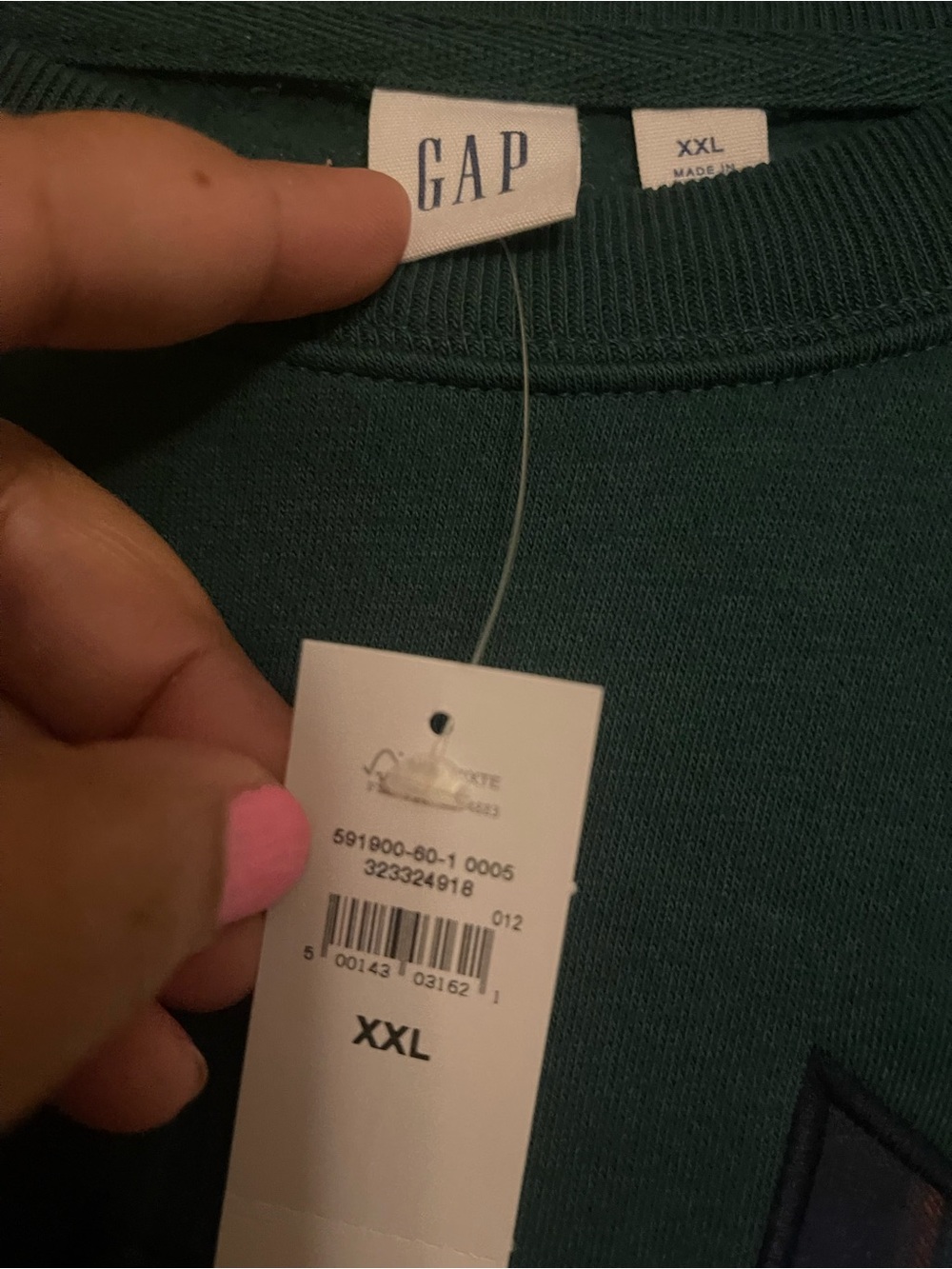 GAP Dark Green Crewneck with Plaid Logo - Picture 2 of 2